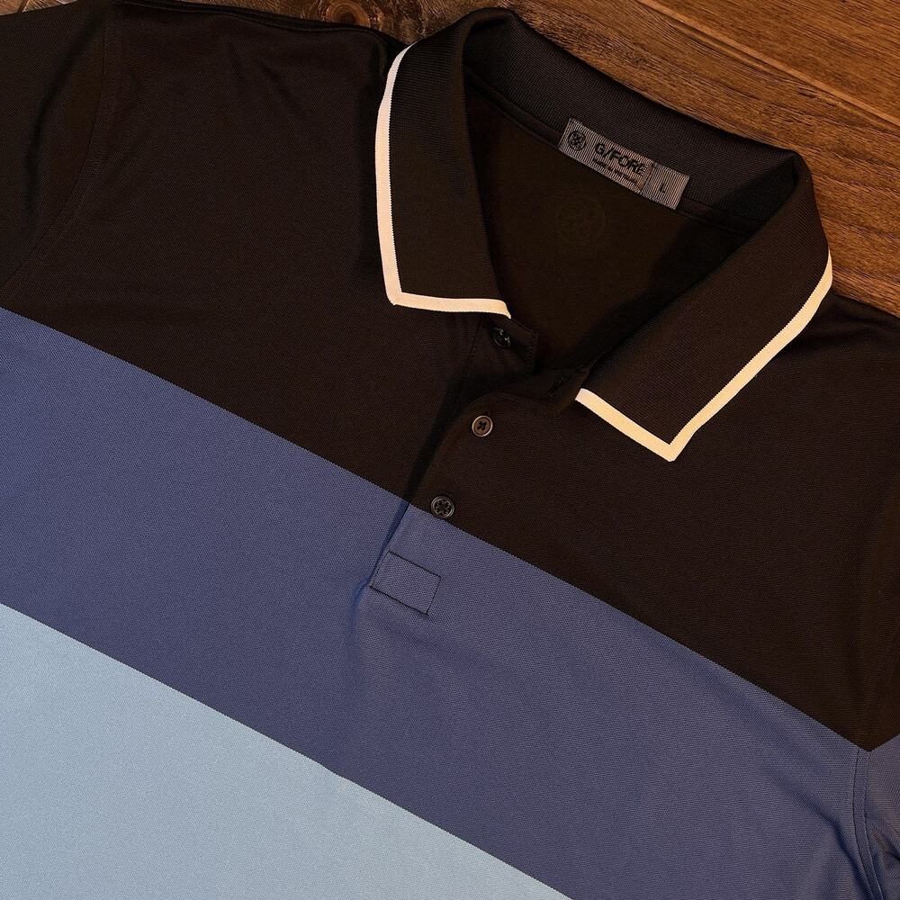 G/FORE Polo Men’s Large Golf Shirt Blue Black Teal Stripe Stretch‎ Lightweight